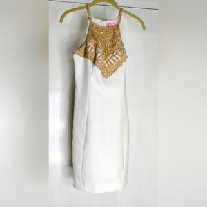 WHITE PIQUE & GOLD LILLY PULITZER DRESS NWOT